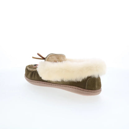 Minnetonka Thunderbird Animikii Alpine Womens Green Suede Loafer Flats Shoes