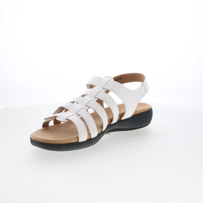 Trotters Tiki T2109-100 Womens White Leather Strap Sandals Shoes