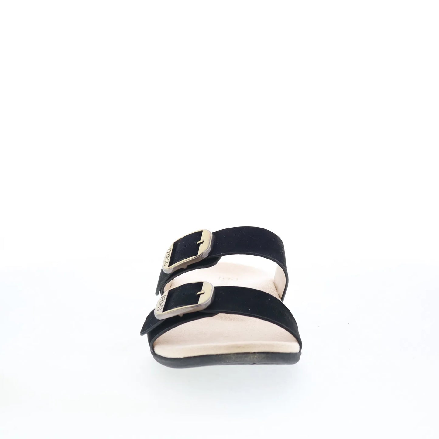 Spenco Vista SP1065BLK Womens Black Leather Slip On Slides Sandals Shoes