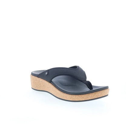 Spenco Willow Wedge SP1227BLK Womens Black Wide Flip-Flops Sandals Shoes