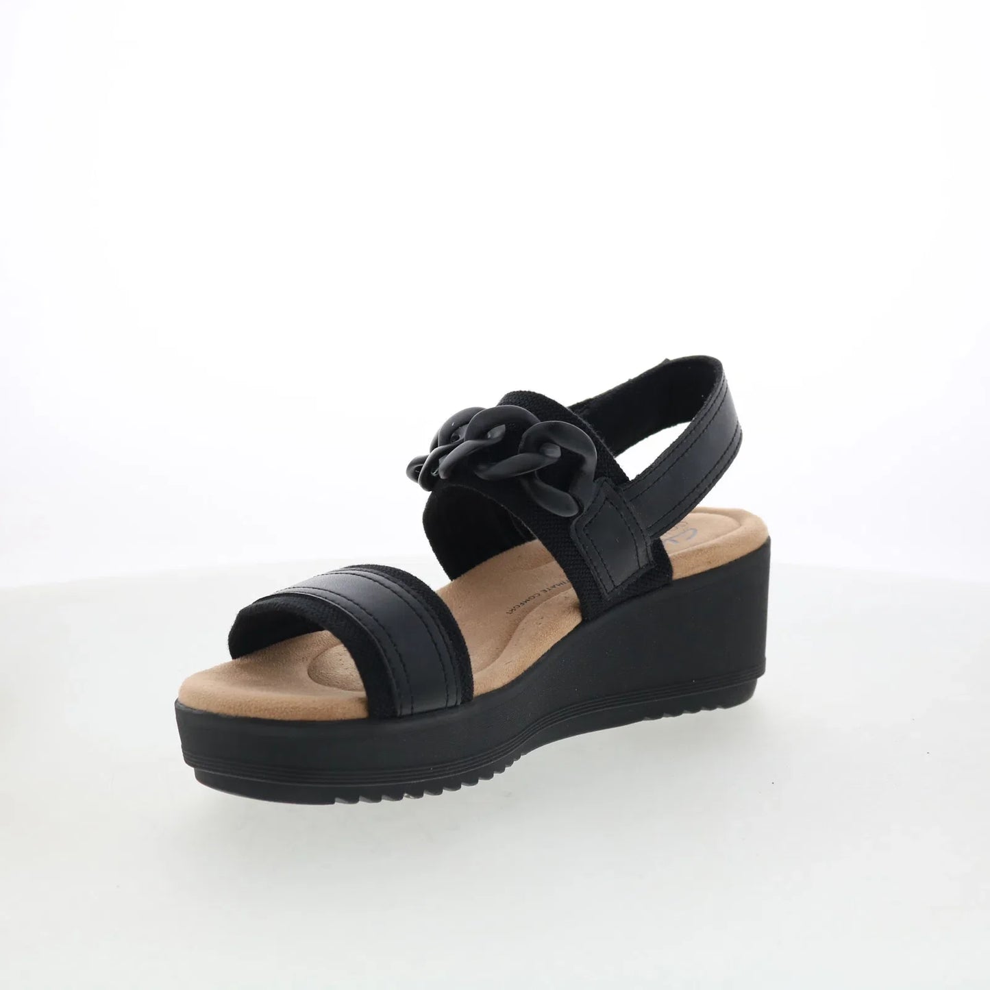 Clarks Wrenly Eve 26182085 Womens Black Wide Leather Wedges Sandals Shoes