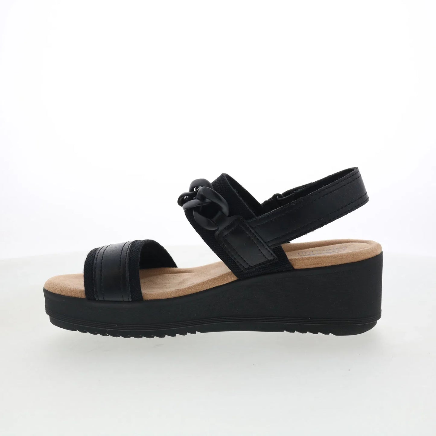 Clarks Wrenly Eve 26182085 Womens Black Wide Leather Wedges Sandals Shoes